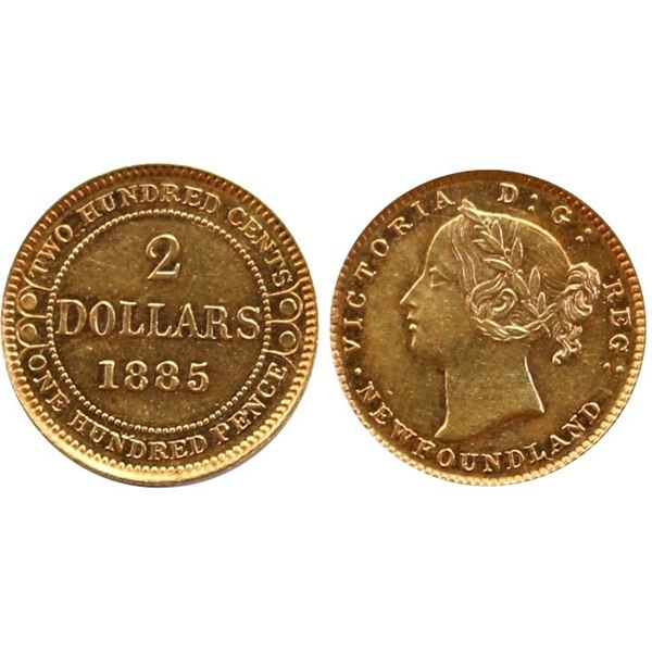 Nfld; 1885 $2 Gold, decent EF/AU example.