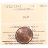 Image 2 : Nfld; 1942 1¢ ICCS Gem Mint State-65 Red.  Very scarce and not often seen in top condition.