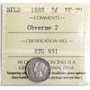Image 2 : Nfld; 1888 5¢  "Obv.2" ICCS Very Fine-20.  A pleasing example of this very scarce obverse.