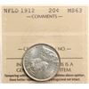Image 2 : Nfld; 1912 20¢ ICCS Choice Mint State-63 Brilliant and lustrous with hint of gold.