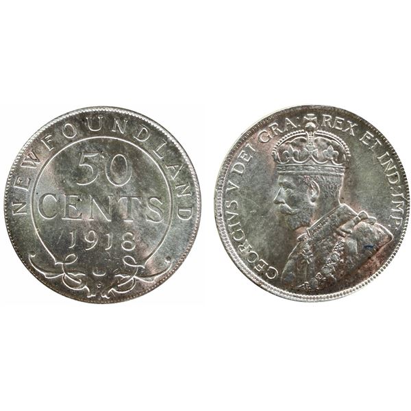 Nfld; 1918-C 50¢ ICCS Choice Mint State-64.  Highly lustrous.