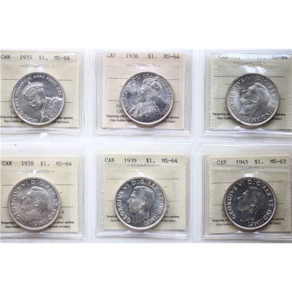 A beautiful 28 Silver Dollar Date Set! 1935-1974.  All  coins are ICCS graded Choice Mint State-63 t