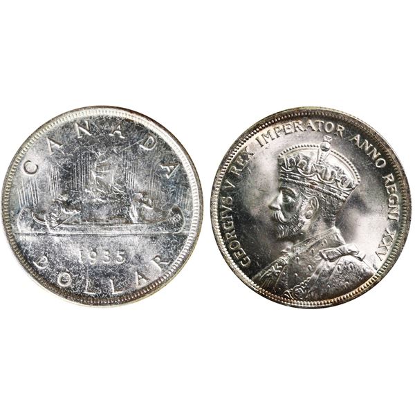 1935 $1 "Dbl Voyageur" ICCS Superb Gem Mint State-66, Fully brilliant and lustrous with just a touch