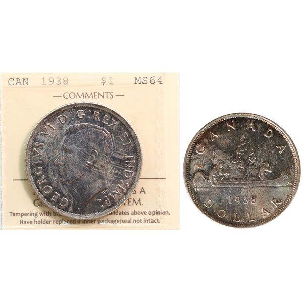 1938 $1 ICCS Choice Mint State-64 Attractive russet tone over full underlying lustre.
