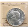 Image 2 : 1938 $1 ICCS Choice Mint State-64