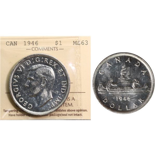 1946 $1 ICCS Choice Mint State-63 Brilliant and lustrous.