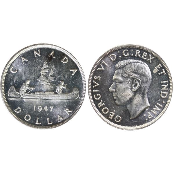 1947 $1 ICCS "Blunt 7, DBL 47" Very Choice Mint State-64. The first ever offered, very flashy blast 