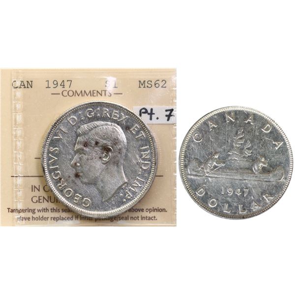 1947 $1 "Pointed 7" ICCS Choice Mint State-62