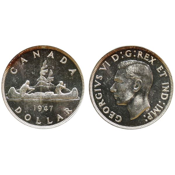 1947 $1 "Pointed 7 - 4 X HP" CCCS Choice Mint State-63 Cameo. A well struck example with full lustre