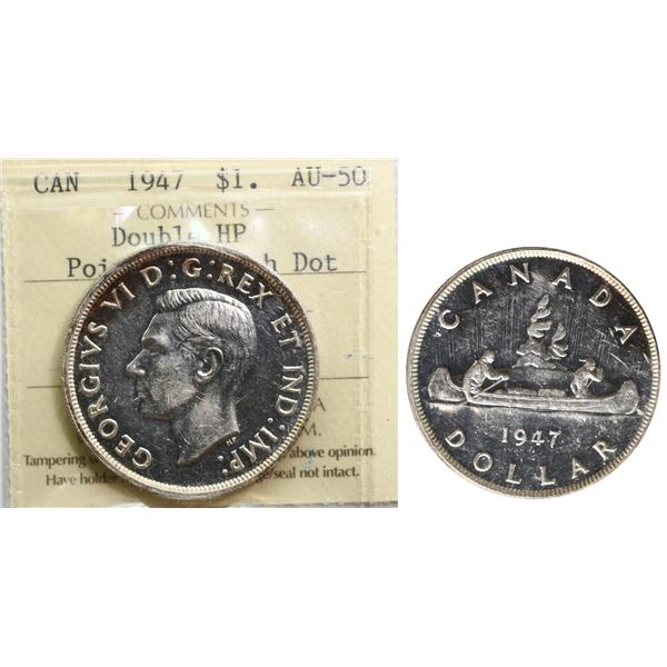 1947 $1 "Pointed 7 -  with Dot" - Double HP" ICCS About Uncirculated-50