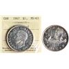 Image 1 : 1947 $1 "Maple Leaf" ICCS Choice Mint State-63 Briiliant with proof-Like fields and cameo contrast.