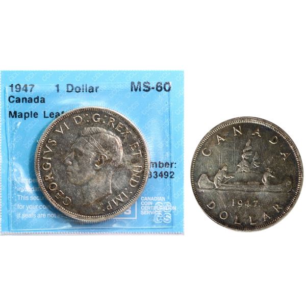 1947 $1 "Maple Leaf" CCCS Mint State-60