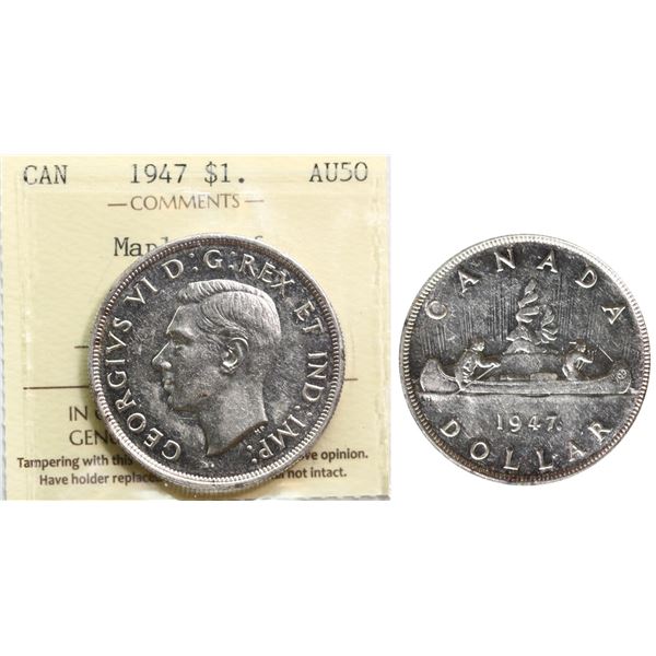 1947 $1 "Maple Leaf" ICCS About Uncirculated-50