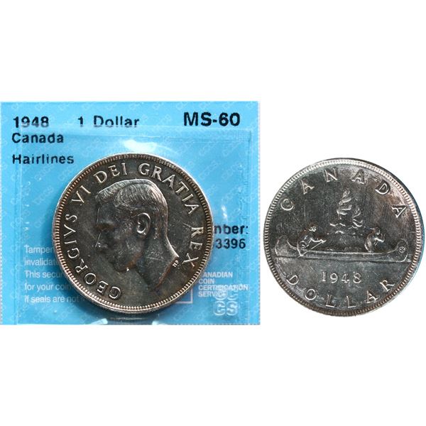 1948 $1 CCCS Mint State-60 w/hairlines.