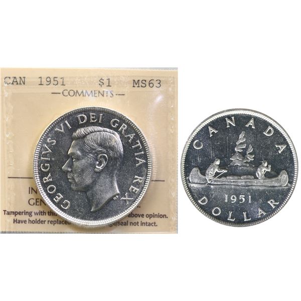 1951 $1 "5/5" ICCS Choice Mint State-63.  Another interesting variety not often seen and offered.  A