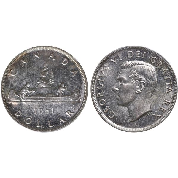 1951 $1 ICCS "DBL 19" Superb Gem Mint State-66. A conditional rarity with superb luster and eye appe
