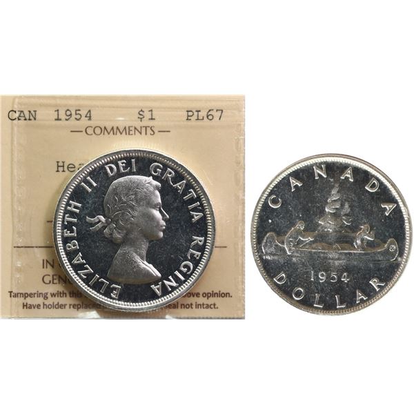 1954 $1 Superb Gem Proof-Like-67 Heavy Cameo.  A splendid example with superb fields and great refle