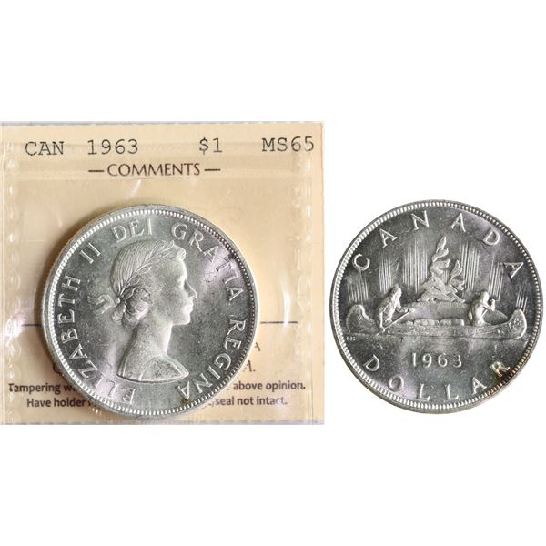1963 $1 ICCS Gem Mint State-65 Fully brilliant and lustrous.  A superior example.