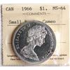 Image 2 : 1966 $1 "Small Beads" ICCS Very Choice Mint State-64 Cameo Fully brilliant and lustrous with strong 