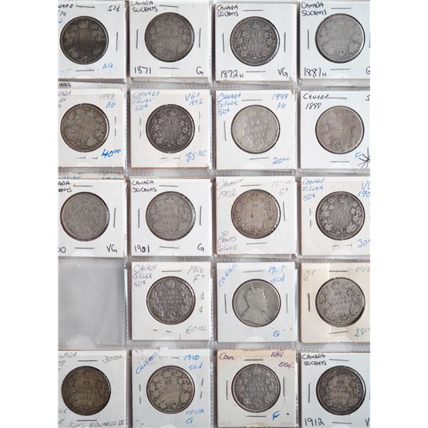 1870 50¢ LCW to 1936 Partial Date Set;  Lot of 31 coins grading on average Good to Fine with a coupl