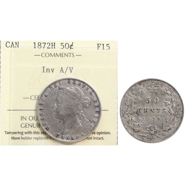 1872H 50¢ Inv A/V ICCS Choice Fine-15.  A nice variety example.