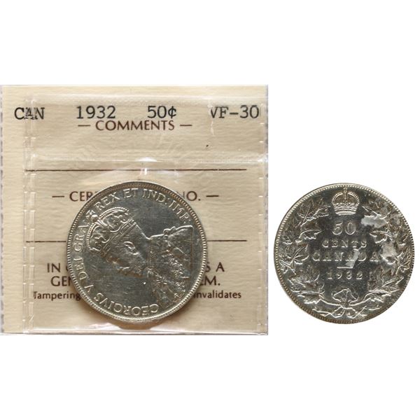 1932 50¢ ICCS Choice Very Fine-30.  Lustrous semi-key date.