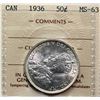 Image 2 : 1936 50¢ ICCS Choice Mint State-63 Fully brilliant and lustrous with a hint of golden tone.  Very fl