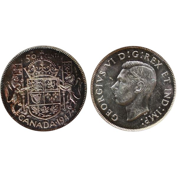 1947 50¢ "Maple Leaf" ICCS Choice Mint State-64, Brilliant and lustrous.
