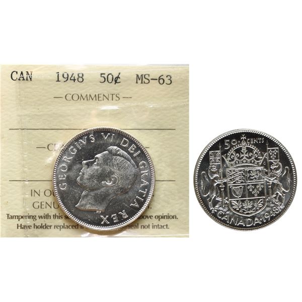 1948 50¢ ICCS Choice Mint State-63.  Brilliant and lustrous issue.