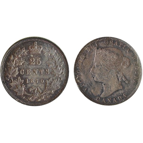 1870 25¢ ICCS "Obv.1"  Gem Mint State-65 Intense autumn shades over full underlying lustre.
