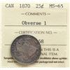 Image 2 : 1870 25¢ ICCS "Obv.1"  Gem Mint State-65 Intense autumn shades over full underlying lustre.