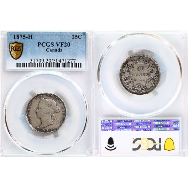 1875H 25¢ "Pointed 5" PCGS Very Fine-20 - Rare key date.