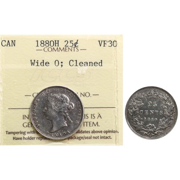 1880H 25¢ "Wide 0, Cleaned" ICCS Choice Very Fine-30