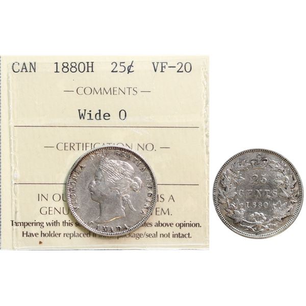 1880H 25¢ Wide 0 ICCS Very Fine-20.  Better variety.