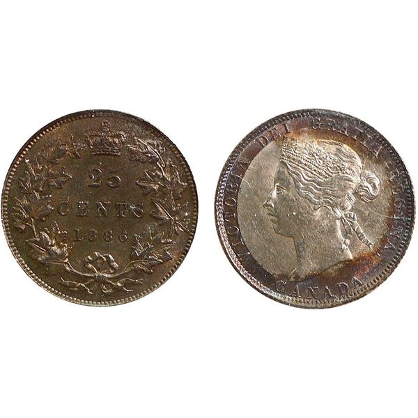 1886 25¢ ICCS  "Obv.2 - Normal 6 - SBE" Choice Mint State-63. This is the rare obverse 2 type and th