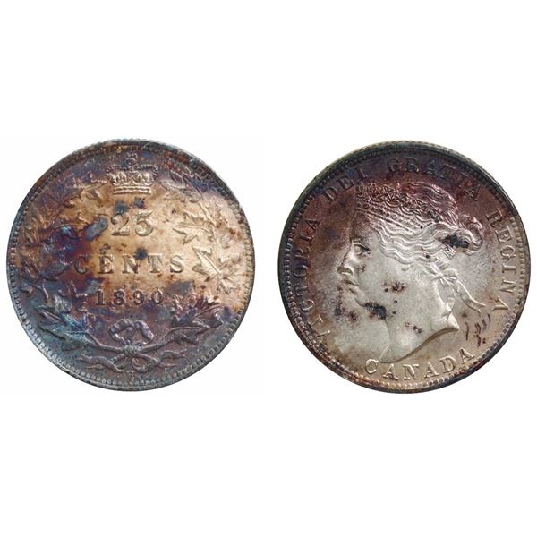 1890H 25¢ ICCS Choice Mint State-63.  A tough date to find in this condition.  Not often seen and of