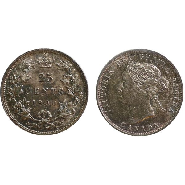 1900 25¢ ICCS Choice Mint State-63 Lustrous with attractive autumn shades on both sides.