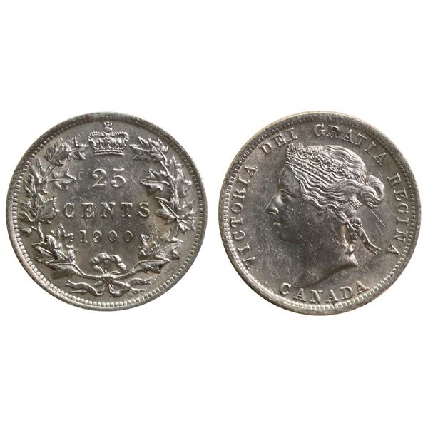 1900 25¢ ICCS Choice Mint State-63, Brilliant and lustrous.