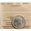 Image 2 : 1902H 25¢ ICCS Choice Mint State-63, Brilliant and lustrous.