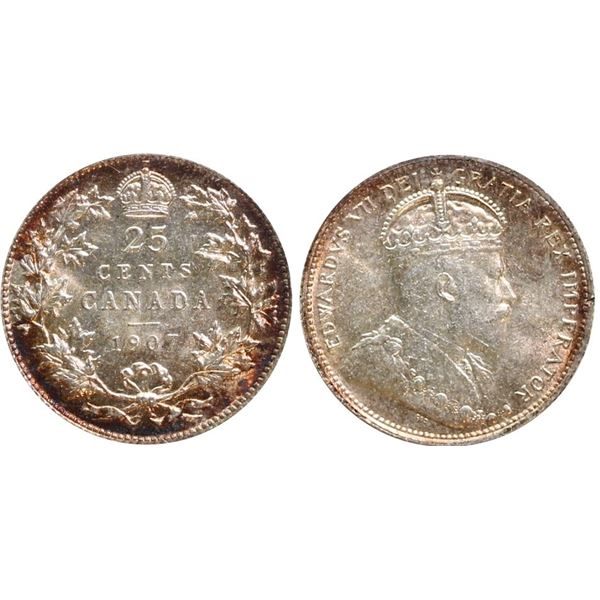1907 25¢ ICCS Choice Mint State-64.  A superb example for grade with stong lustrous fields surrounde