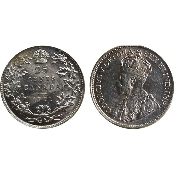 1921 25¢ ICCS Extra Fine-40.  Tough date to find above VF grade.