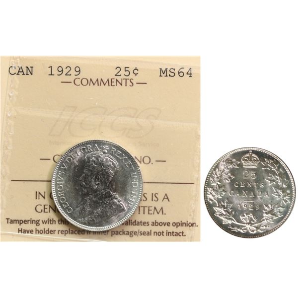 1929 25¢ ICCS Choice Mint State-64 Attractive champagne and russet tones on the obverse while the re