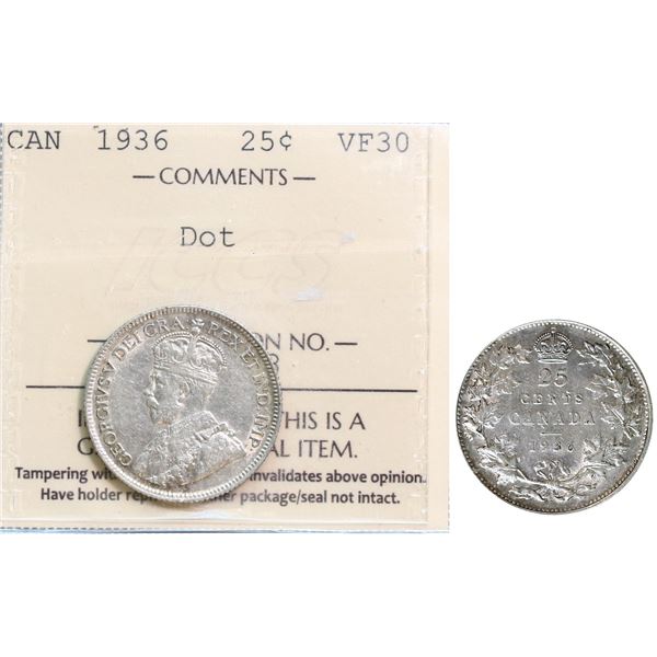 1936 25¢ "Dot" ICCS Choice Very Fine-30.  A popular variety issue.