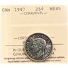 Image 2 : 1947 25¢ ICCS Gem Mint State-65  Highly lustrous with hint russet and golden tones.  A superior exam