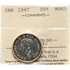 Image 2 : 1947 25¢ ICCS Gem Mint State-65.  Gem white with light golden perimeter tones.