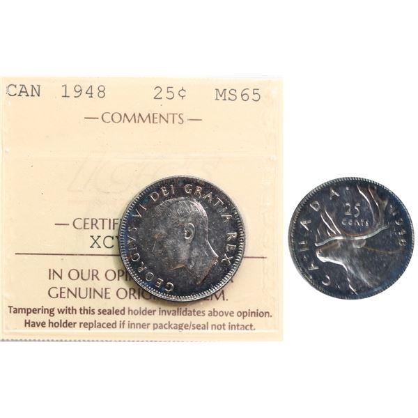 1948 25¢ ICCS Gem Mint State-65.  Lustrous example.