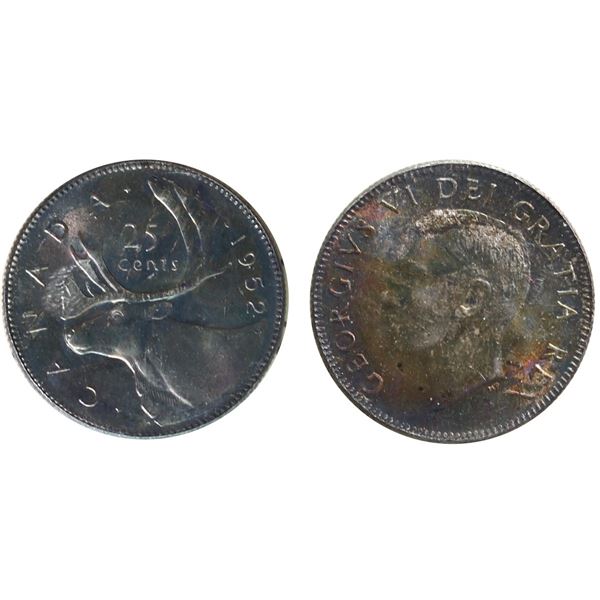 1952 25¢ "Low Relief"  ICCS Gem Mint State-65, Intense autumn shades over full underlying lustre.