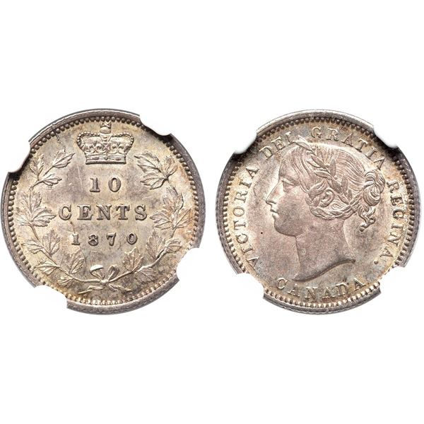 1870 10¢ "Wide 0" ICCS & NGC Very Choice Mint State-64.  Delicate pink, gold and russet tones over f