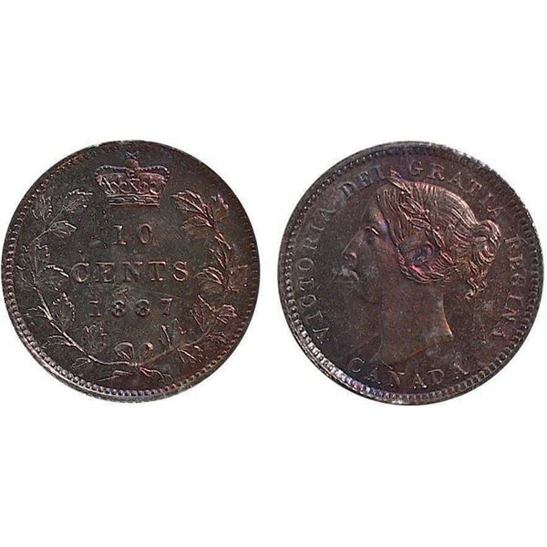 1887 10¢ "7/7" ICCS Choice Mint State-64. This is a Pristine issue with great eye appeal and superb 