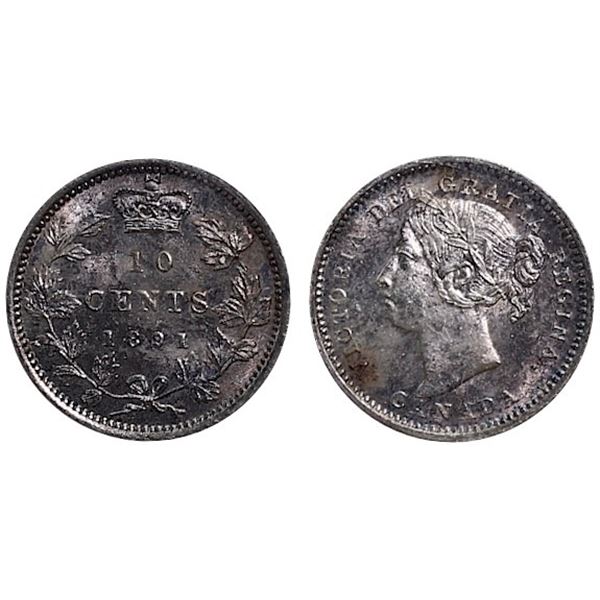 1891 10¢ "21 Leaves" ICCS Gem Mint State-65 Light gold and champagne tones over full underlying lust